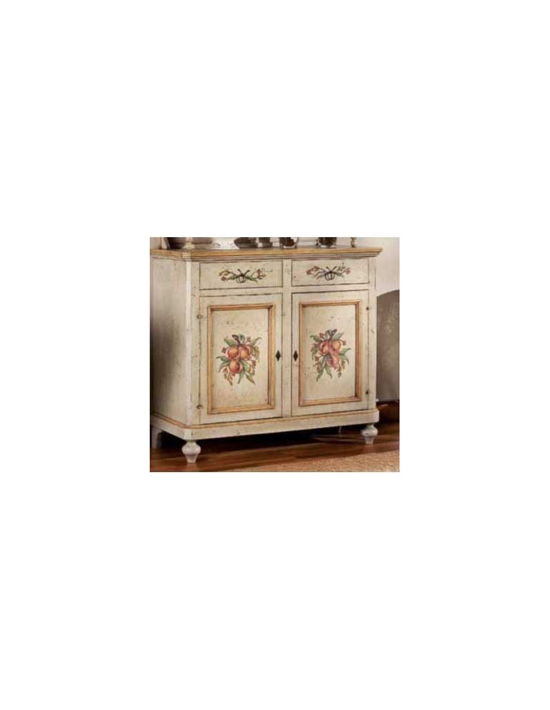 CREDENZINA. 2 PORTE 2 CASSETTI. LACCATA AVORIO ANTICATO  CON FILO OCRA