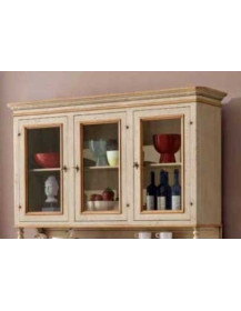 VETRINA 3 PORTE LACCATA AVORIO ANTICATO CON FILO OCRA E DECORI