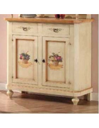 CREDENZINA. 2 PORTE 2 CASSETTI. LACCATA AVORIO CON FILO OCRA