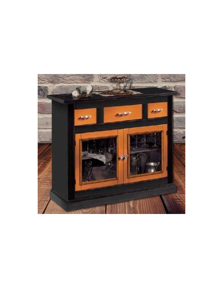 CREDENZA CON 2 ANTE A VETRO E TRE CASSETTI