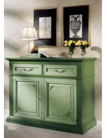 CREDENZONE CON DECORO  A DUE PORTE DUE CASSETTI SUL VERDE