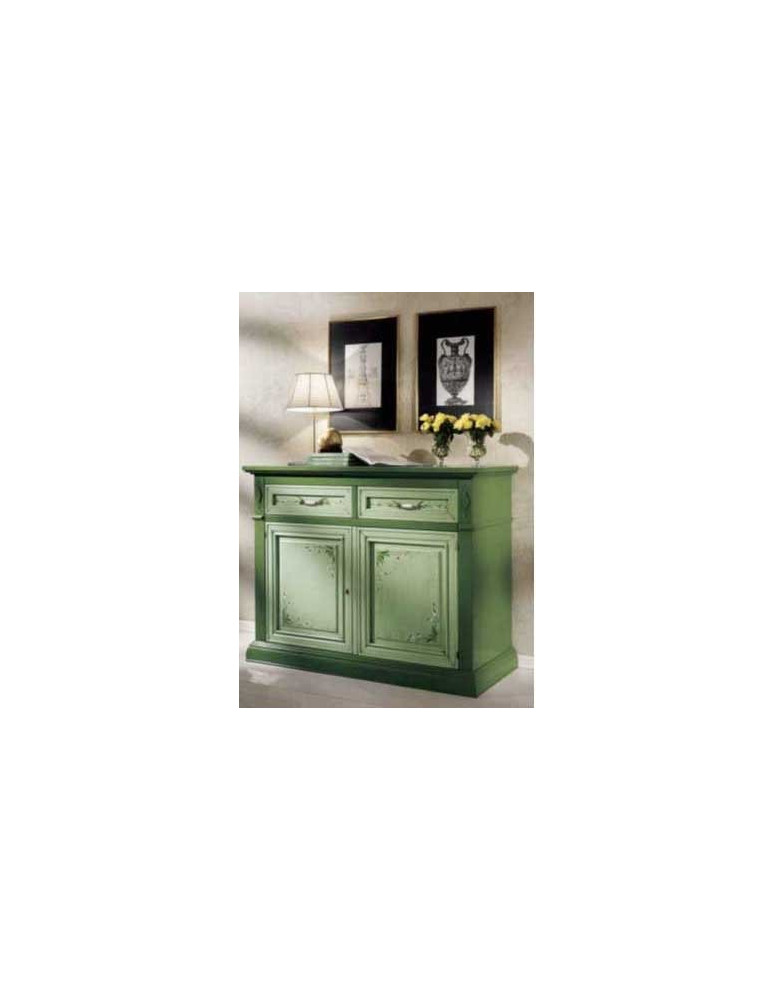 CREDENZONE CON DECORO  A DUE PORTE DUE CASSETTI SUL VERDE