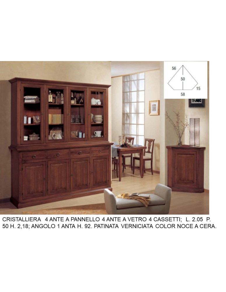 CRISTALLIERA  4 ANTE A PANNELLO 4 ANTE A VETRO 4 CASSETTI