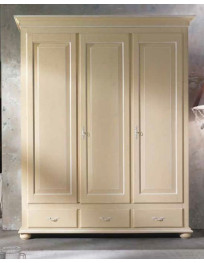 ARMADIO CLASSICO 3  ANTE PIU 3 CASSETTI  LACCATO AVORIO SPAZZOLATO ANTICHIZZATO