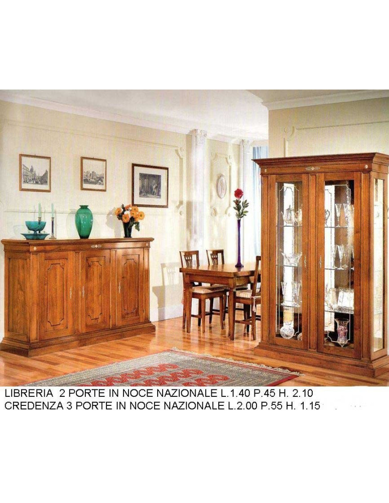 CRISTALLIERA MASSICCIA 2 PORTE CON VETRI LATERALI + LIBRERIA 2 PORTE