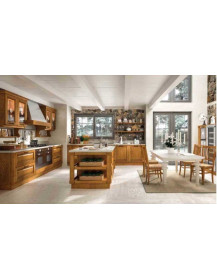 CUCINA 2 PARETI IN ROVERE ANTA MASSICCIA CON TAVOLO COMPOSE AVORIO