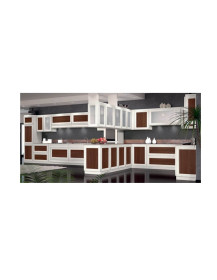 CUCINA  AD ANGOLO CON BASE  E CAPPA SAGOMATA E PENISOLA CENTRALE