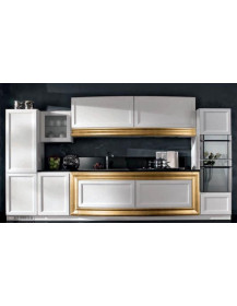 CUCINA  LINEARE BIANCO CON PORTALE E FOGLIA ORO