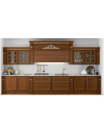 CUCINA  LINEARE CON BASE E CAPPA DECORATA