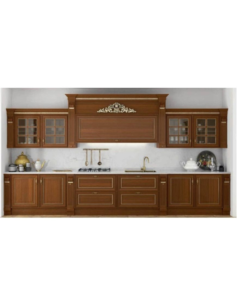 CUCINA  LINEARE CON BASE E CAPPA DECORATA