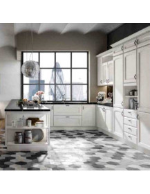 CUCINA CLASSICA DECAPE BIANCA E TORBA CON SOGGIORNO ABBINATO