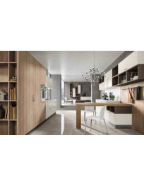 CUCINA ROVERE GESSO BURRO SAVANA GOLA CON PENISOLA CON SOGGIORNO ABBINATO