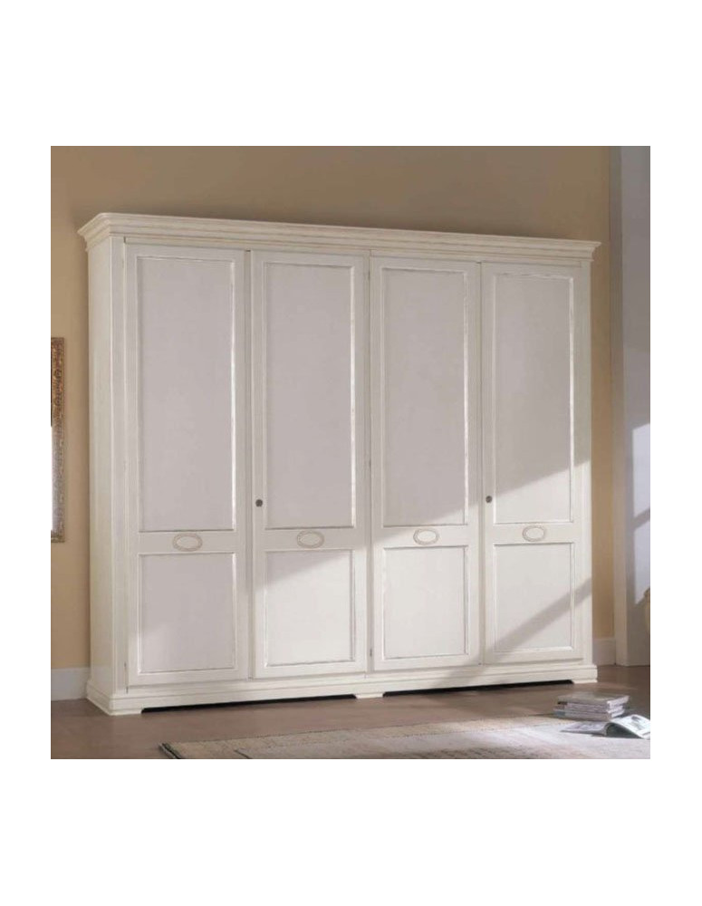 ARMADIO 4 ANTE A BATTENTE ED ELLISSE INTAGLIATO LACCATO BIANCO