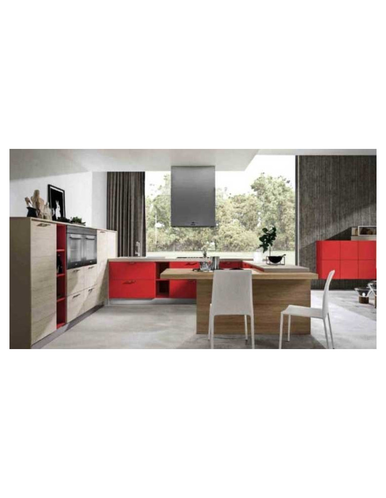 CUCINA LARIX GERANIO GOLA ANGOLARE CON PENISOLA CON ABBINAMENTO SOGGIORNO