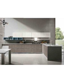 CUCINA CON PENISOLA BIANCO GESSO GRIGIO GESSO,TURCHESE