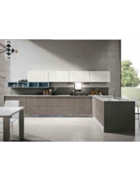 CUCINA CON PENISOLA BIANCO GESSO GRIGIO GESSO,TURCHESE