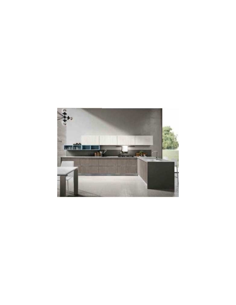 CUCINA CON PENISOLA BIANCO GESSO GRIGIO GESSO,TURCHESE
