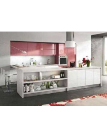 CUCINA CON MANIGLIE A SCOMPARSA PRUGNA E BANCONE A VANI A GIORNO