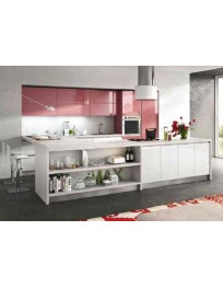 CUCINA CON MANIGLIE A SCOMPARSA PRUGNA E BANCONE A VANI A GIORNO