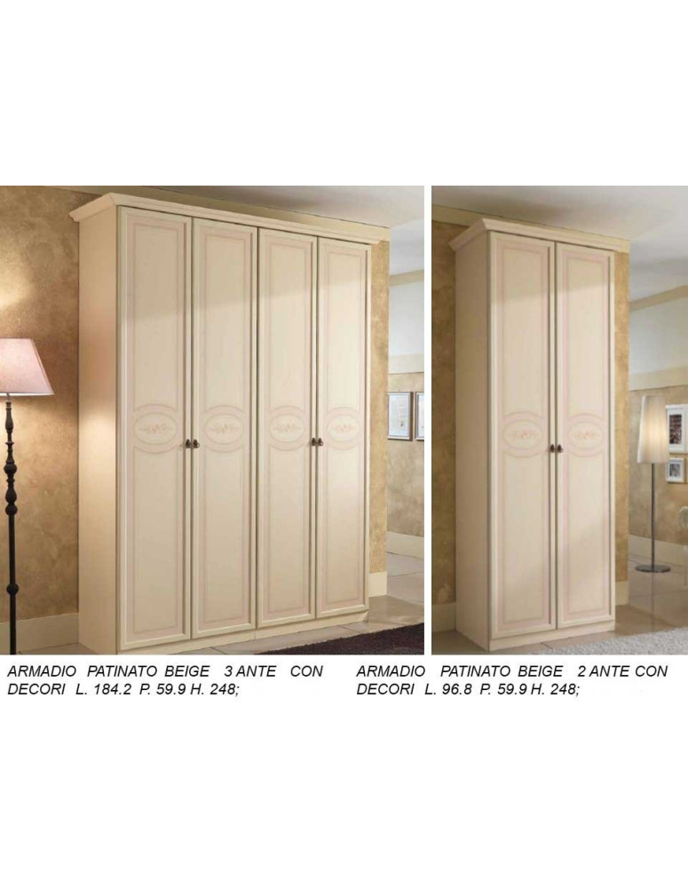 ARMADIO 2 ANTE PATINATO BEIGE CON DECORI