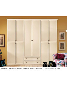 ARMADIO PATINATO BEIGE A 10 ANTE E DUE CASSETTI