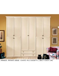ARMADIO PATINATO BEIGE A 10 ANTE E DUE CASSETTI