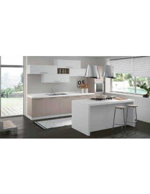 CUCINA CON PENISOLA DAVANTI ANTE VISONE E BIANCO