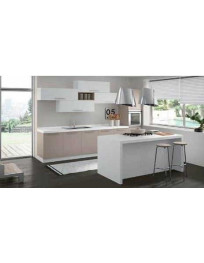 CUCINA CON PENISOLA DAVANTI ANTE VISONE E BIANCO