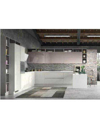 CUCINA ANGOLARE CON PENISOLA LACCATO LUCIDO COLOR RAL PIU VETRI COLOR POLVERE