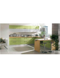 CUCINE ANGOLARE CON ANTE VERDE E ALLUMINIO VETRO ACIDATO