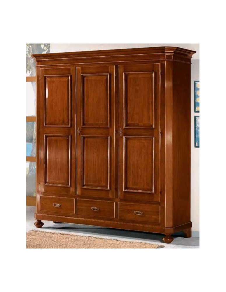 ARMADIO CLASSICO 3 ANTE  DRITTO CON TRE CASSETTI CON PIEDI A CIPOLLA VERNICIATO