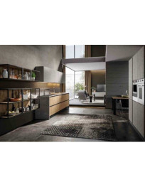 CUCINA LINEARE CON ABBINATO SOGGIORNO FINITURE URBAN E CORTINA