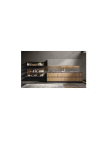 CUCINA LINEARE CON ABBINATO SOGGIORNO FINITURE URBAN E CORTINA