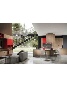 CUCINA FINITURA ROVERE GESSO E GERANIO GOLA CON SOGGIORNO ABBINATO