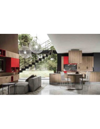 CUCINA FINITURA ROVERE GESSO E GERANIO GOLA CON SOGGIORNO ABBINATO