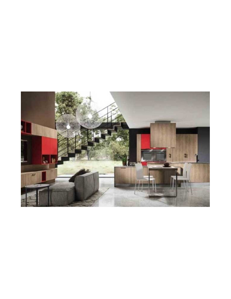 CUCINA FINITURA ROVERE GESSO E GERANIO GOLA CON SOGGIORNO ABBINATO