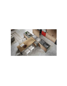 CUCINA FINITURA ROVERE GESSO E GERANIO GOLA CON SOGGIORNO ABBINATO