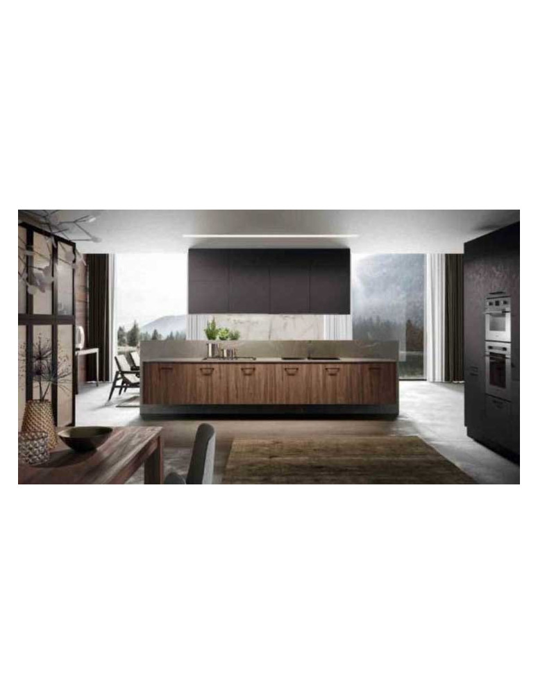 CUCINA LINEARE CON COLONNE LATERALI E SOGGIORNO IN CARATTERE