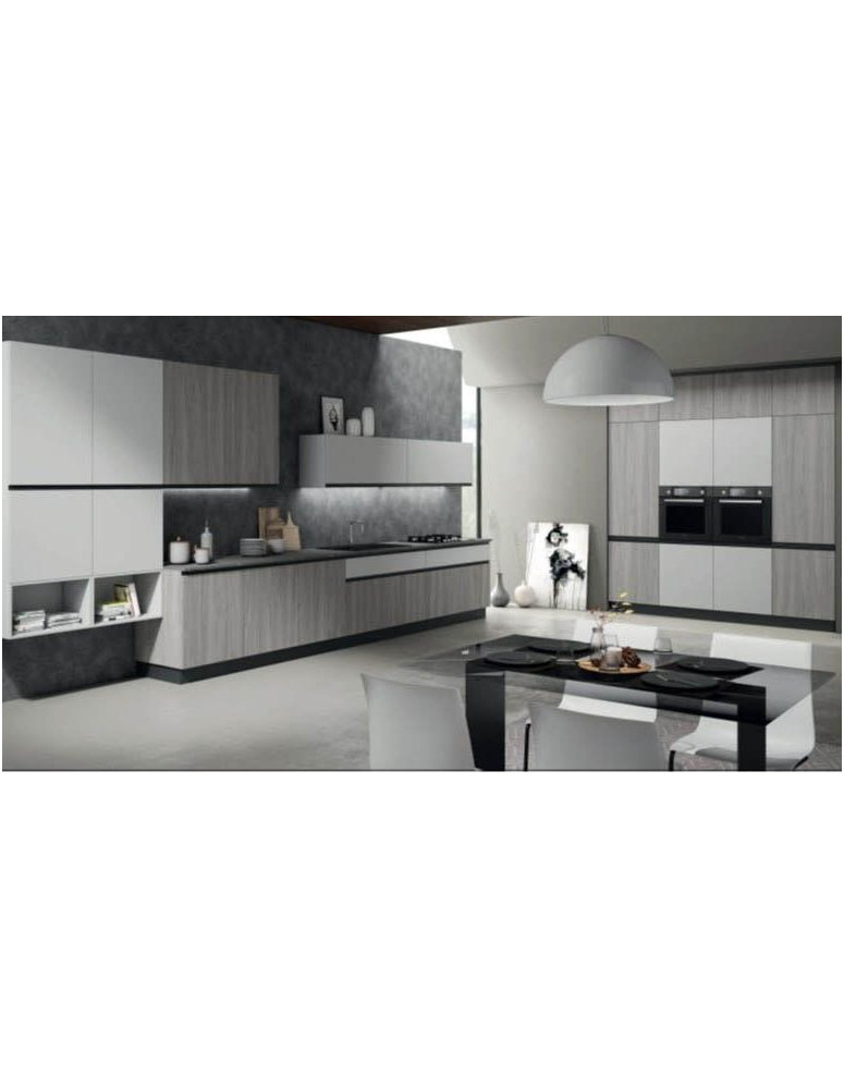 CUCINA COLORE FRASSINO CHAMPAGNE E BIANCO FRASSINO CON  TOP ANTRACITE