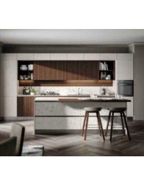 CUCINA LINEARE CON PENISOLA FINITURE DUNA E BRUNO