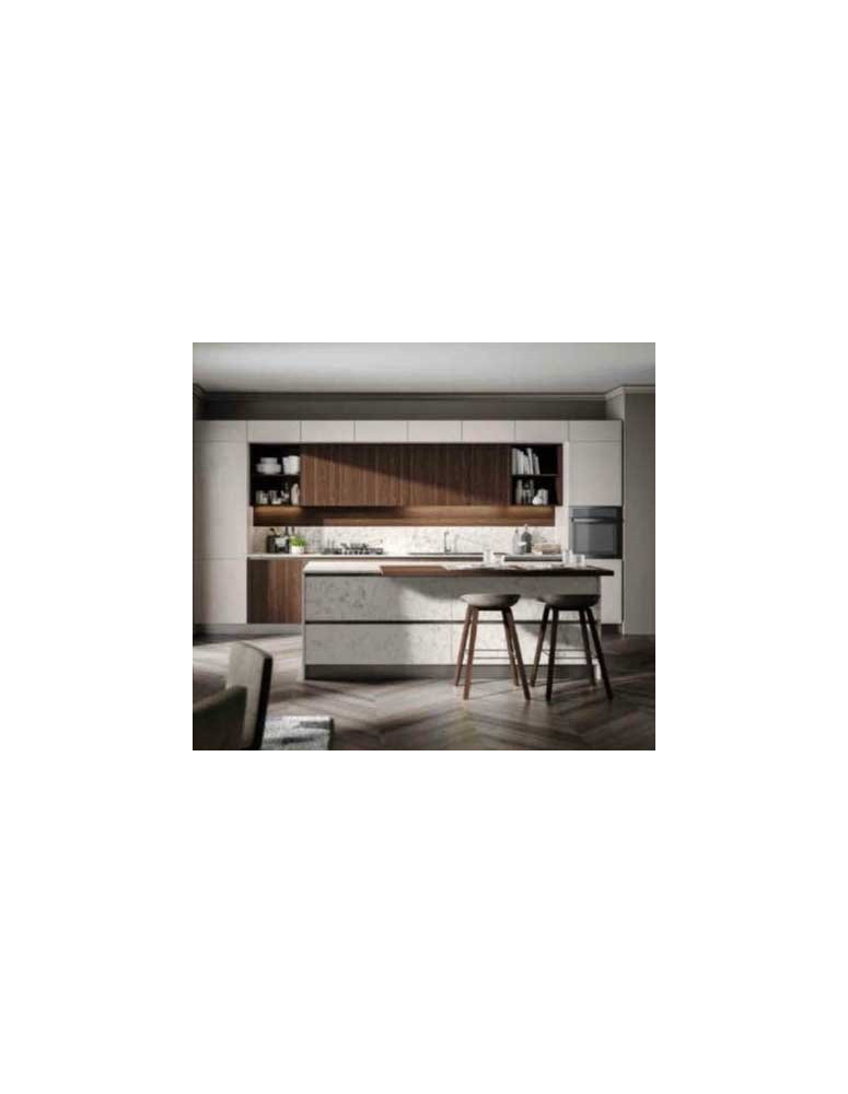 CUCINA LINEARE CON PENISOLA FINITURE DUNA E BRUNO