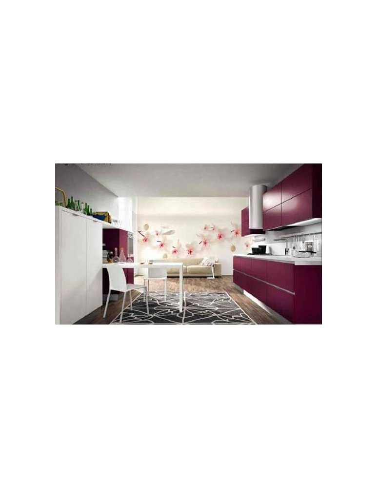 CUCINA CON MANIGLIE A SCOMPARSA MELANZANA E VETRO GLASS CALC