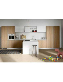 CUCINA ANTE SENAPE E BIANCO SPAZZOLATO CON PIANO COTTURA E LAVELLO NELLA PENISOLA