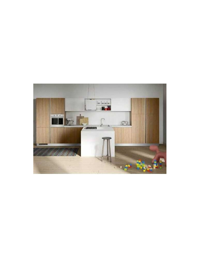 CUCINA ANTE SENAPE E BIANCO SPAZZOLATO CON PIANO COTTURA E LAVELLO NELLA PENISOLA