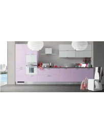 CUCINA LINEARE CON ANTE LILLA E VETRO BIANCO CON ALLUMINIO