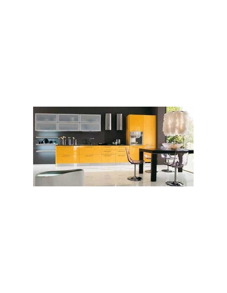 CUCINE ANTE GIALLE E ALLUMINIO VETRO ACIDATO