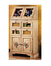 DISPENSA CON TIRETTO 4 PORTE 4 CASSETTI LACCATA AVORIO ANTICATO FILO OCRA