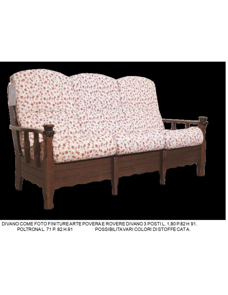 DIVANO 3 POSTI CON BRACCIOLI IN LEGNO