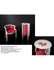 POLTRONA IMBOTTITA IN PELLE E CASSETTIERA 7 CASSETTI RIVESTITI IN PELLE