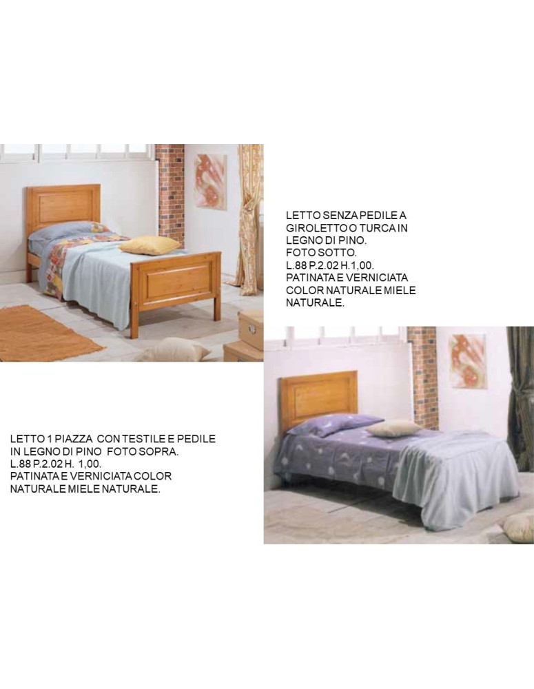 LETTO SENZA PEDILE A GIROLETTO O TURCA IN LEGNO DI PINO